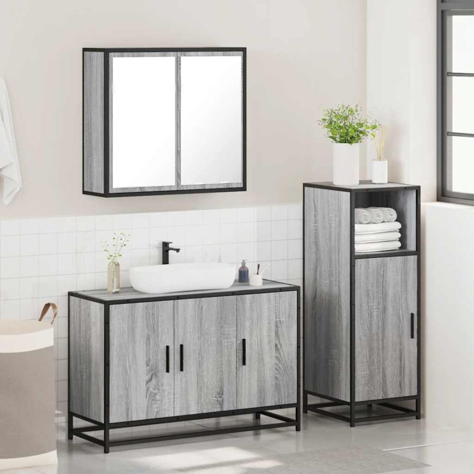 Set de muebles de baño 3 pzas madera contrachapada gris