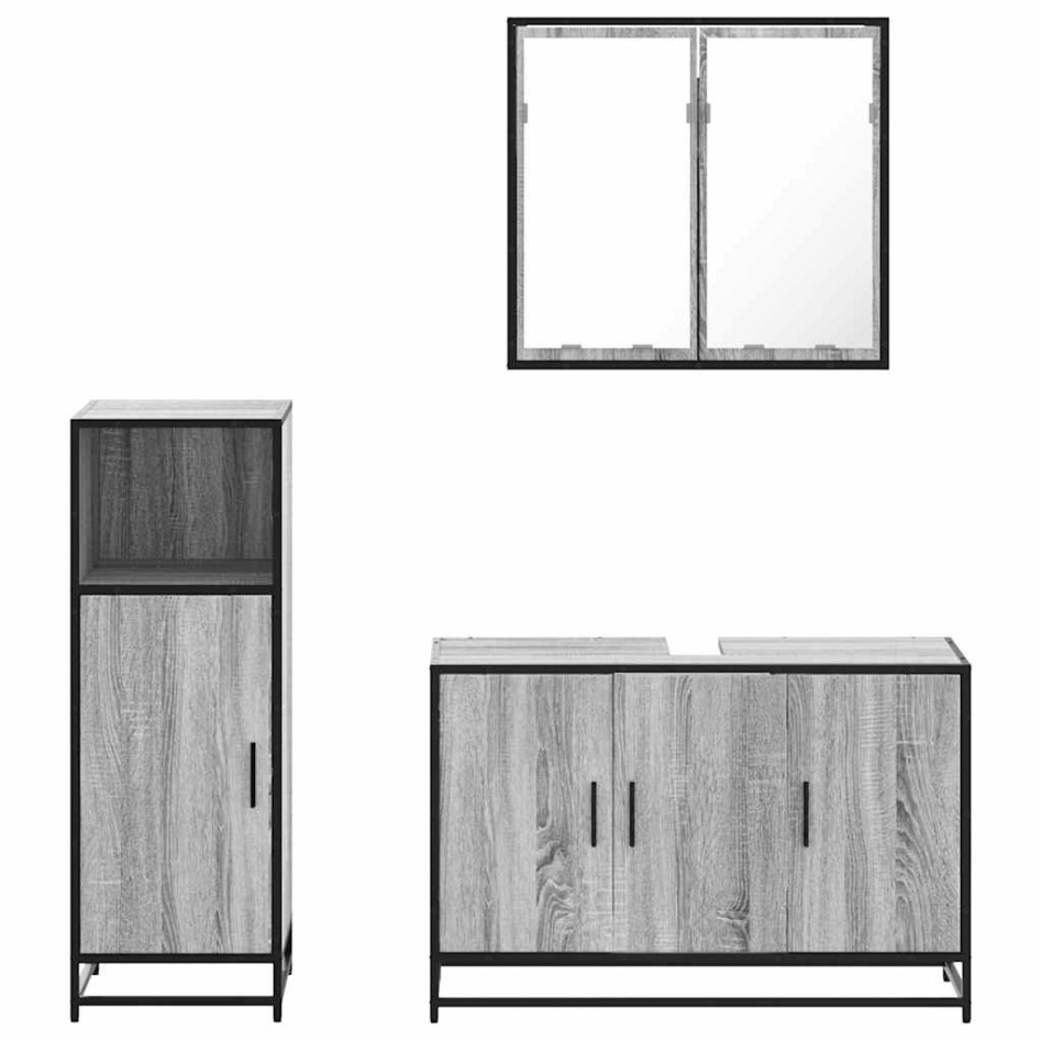 Set de muebles de baño 3 pzas madera contrachapada gris