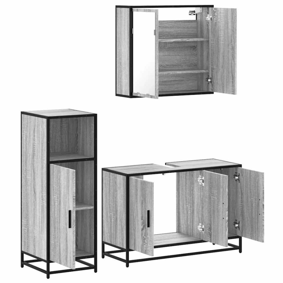 Set de muebles de baño 3 pzas madera contrachapada gris