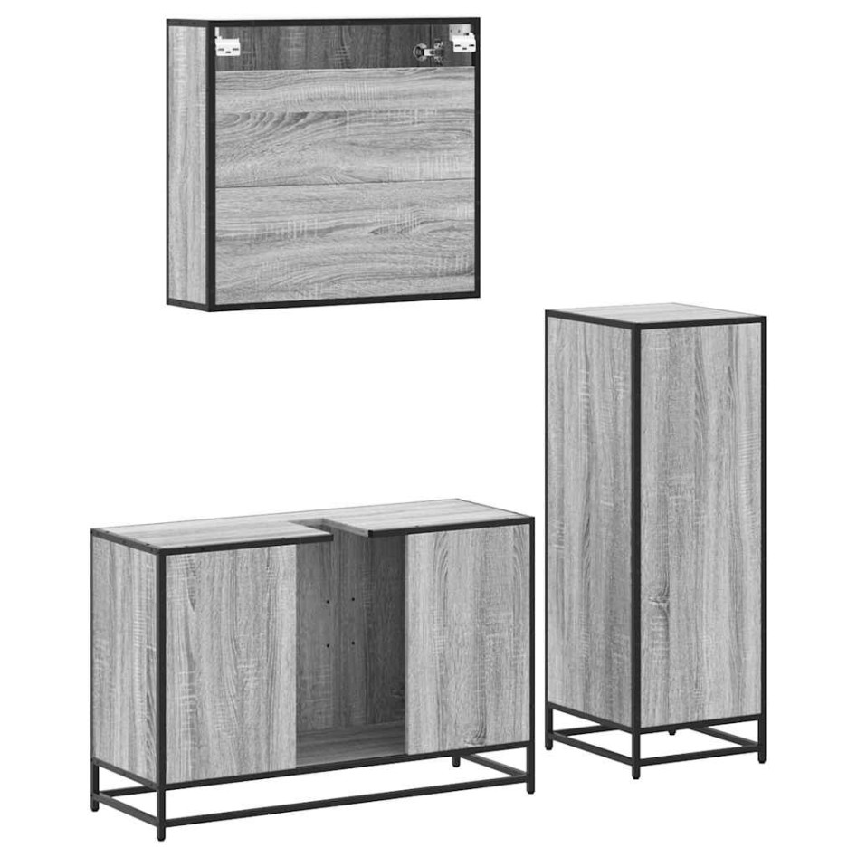 Set de muebles de baño 3 pzas madera contrachapada gris
