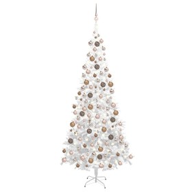 Árbol de Navidad artificial con luces y bolas blanco 240