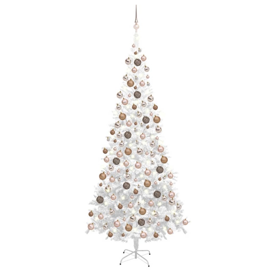 Árbol de Navidad artificial con luces y bolas blanco 240