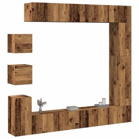 Conjunto de mueble de TV 9 piezas montado la pared madera