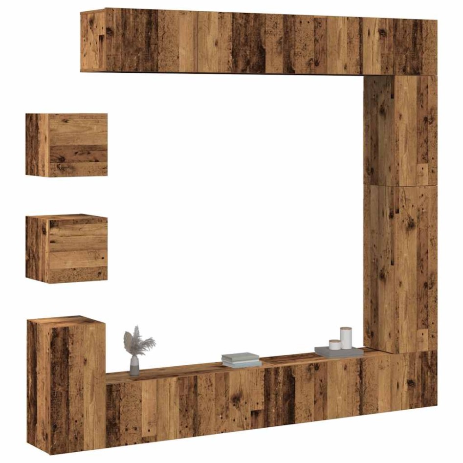 Conjunto de mueble de TV 9 piezas montado la pared madera