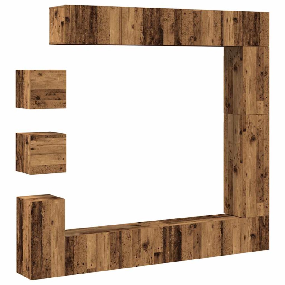 Conjunto de mueble de TV 9 piezas montado la pared madera