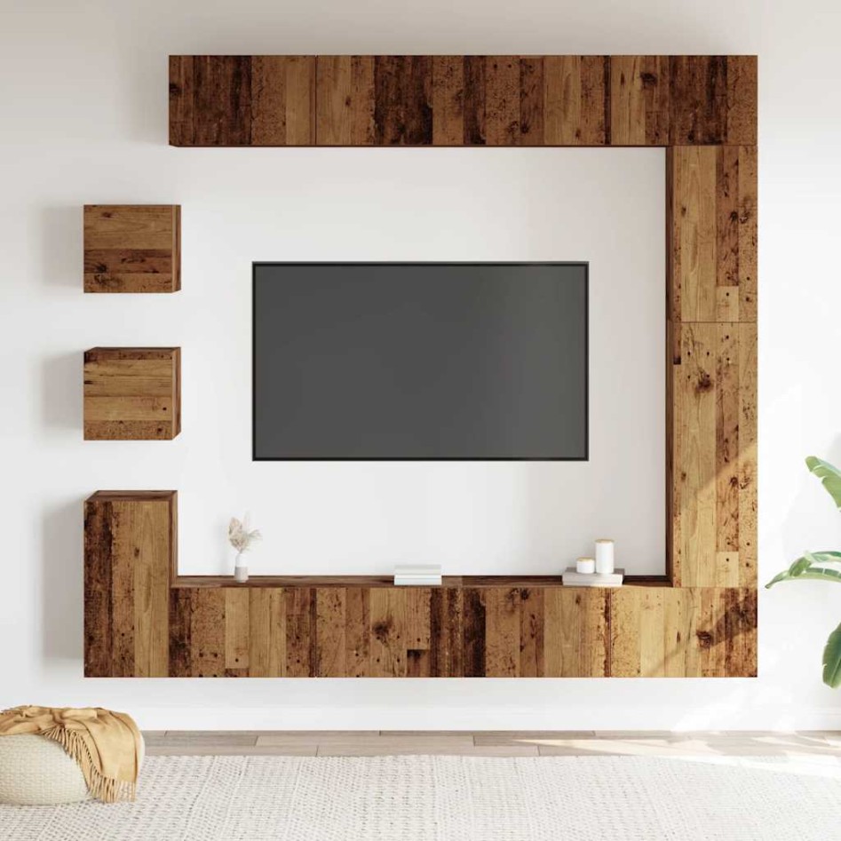 Conjunto de mueble de TV 9 piezas montado la pared madera