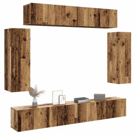 Conjunto de mueble de TV 6 piezas montado la pared madera