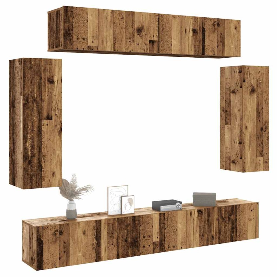 Conjunto de mueble de TV 6 piezas montado la pared madera