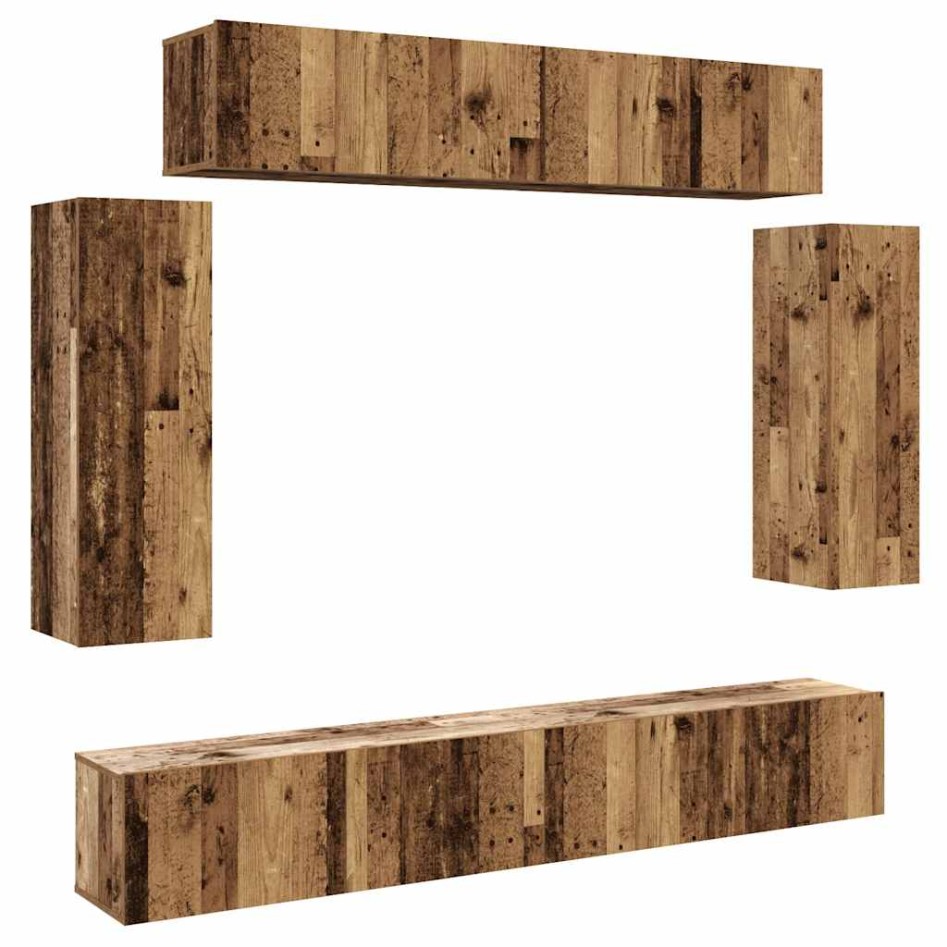 Conjunto de mueble de TV 6 piezas montado la pared madera