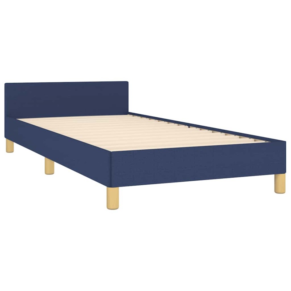Estructura de cama con cabecero sin colchón tela azul 90x190
