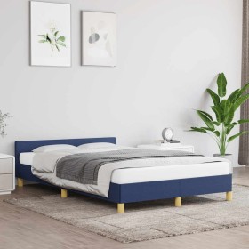 Estructura de cama con cabecero sin colchón tela azul