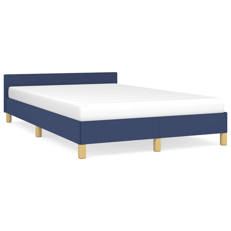 Estructura de cama con cabecero sin colchón tela azul