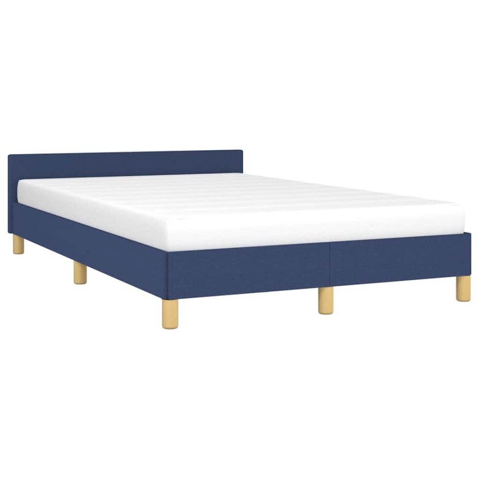 Estructura de cama con cabecero sin colchón tela azul