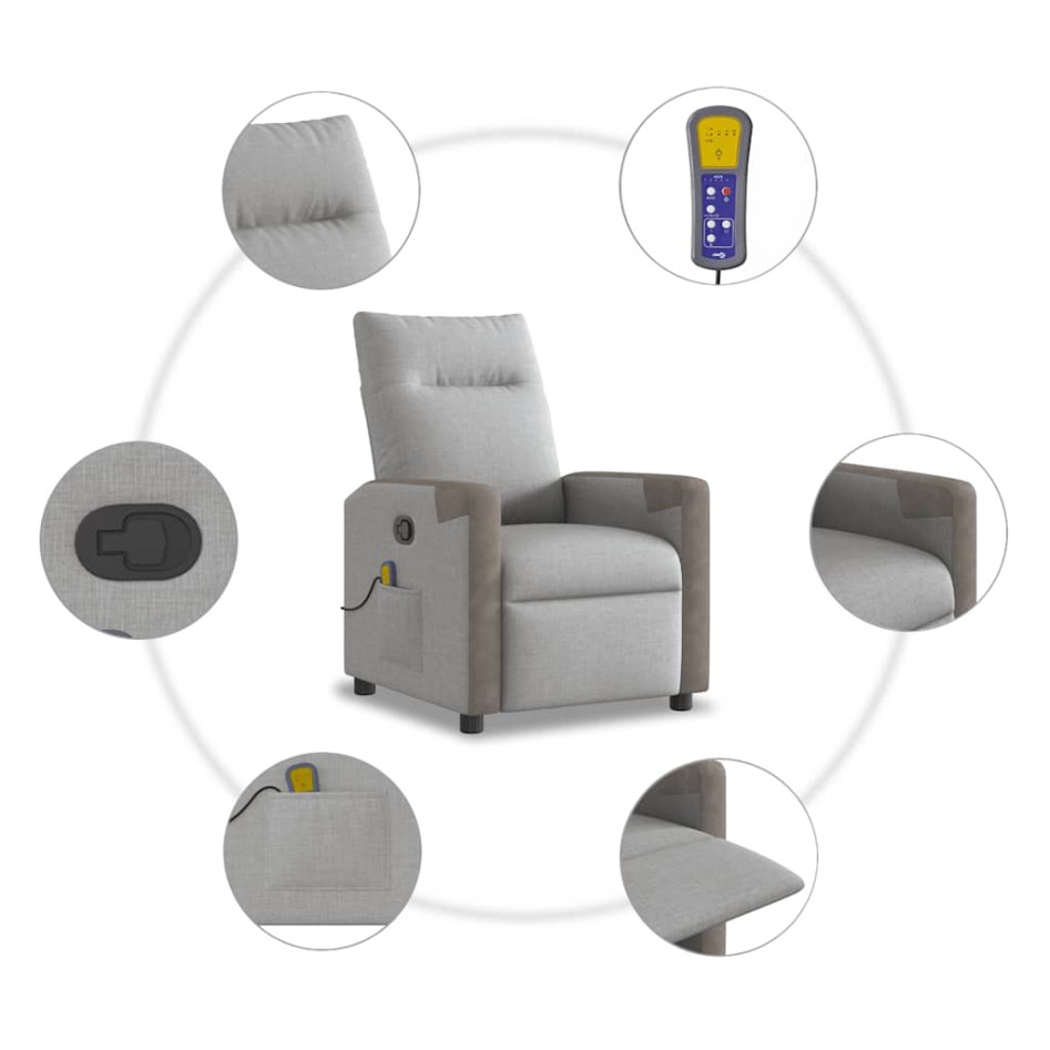 Sillón de masaje reclinable de tela gris