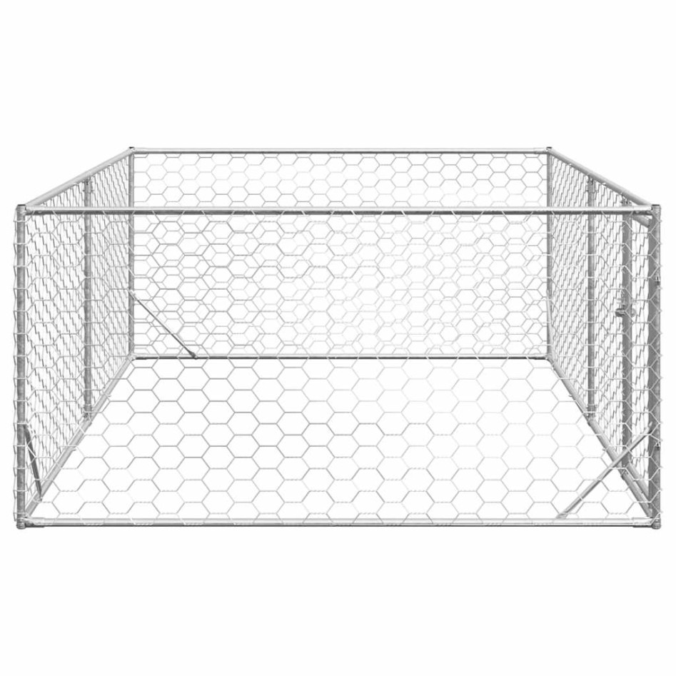 Perrera de exterior puerta acero galvanizado plateado 3x2x1