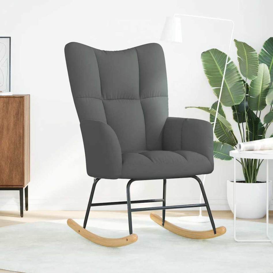 Silla mecedora de tela gris