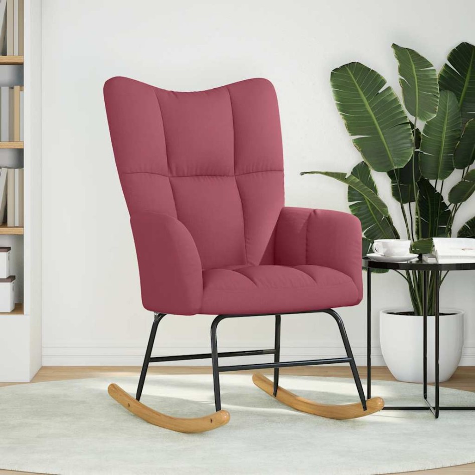 Silla mecedora de tela rojo vino