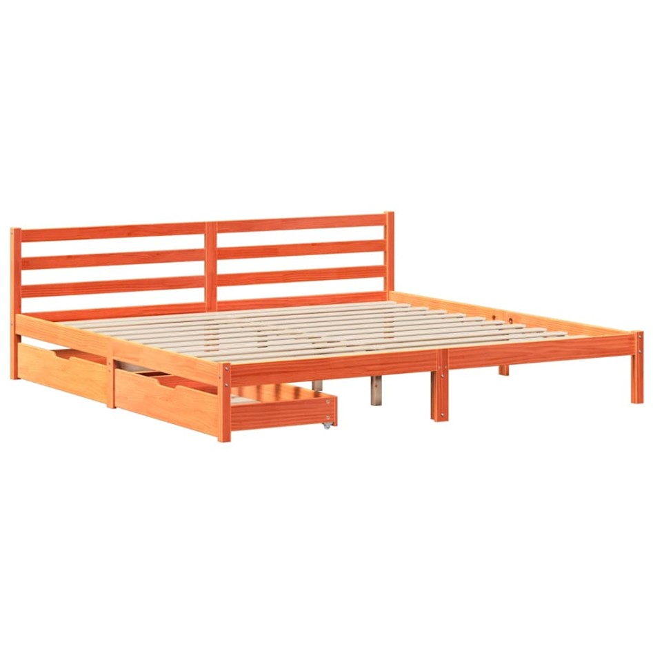 Cama sin colchón madera maciza de pino marrón cera 200x200