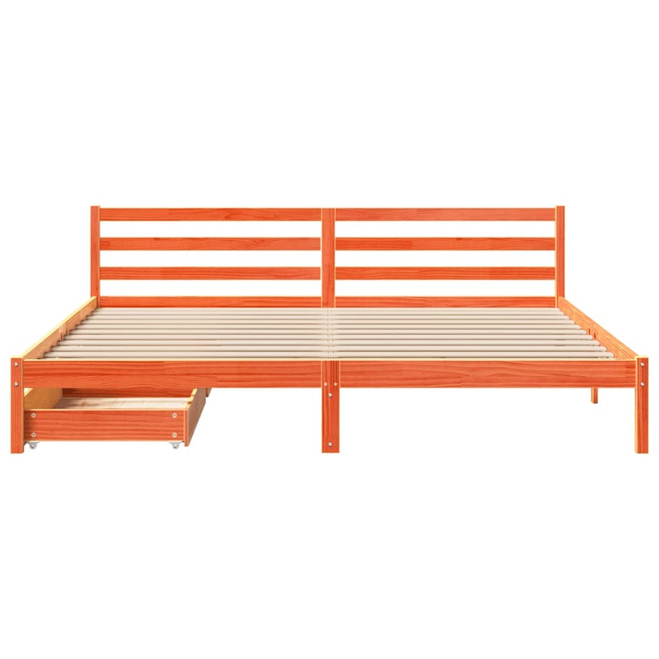 Cama sin colchón madera maciza de pino marrón cera 200x200