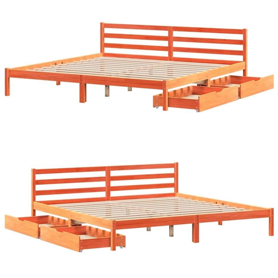 Cama sin colchón madera maciza de pino marrón cera 200x200