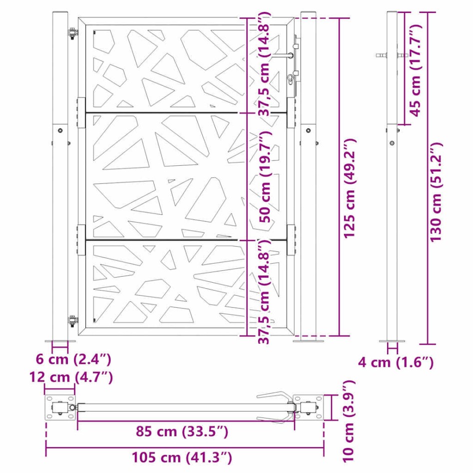 Puerta de jardín de acero desgastado diseño ligero 105x130