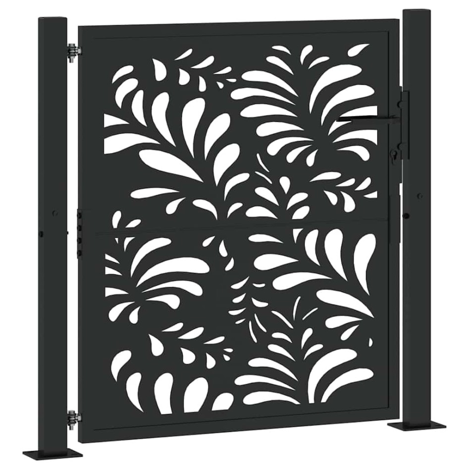 Puerta de jardín diseño ondulado de acero negro 105x106