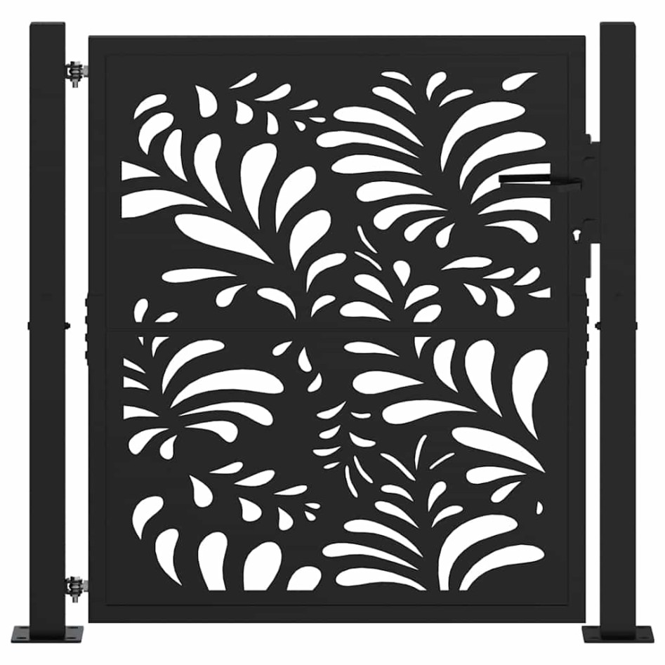 Puerta de jardín diseño ondulado de acero negro 105x106