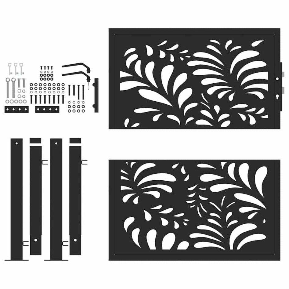 Puerta de jardín diseño ondulado de acero negro 105x106