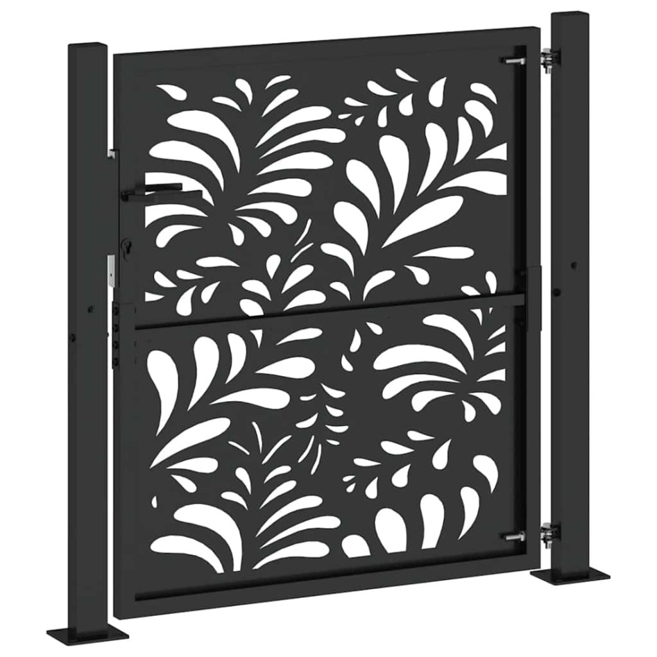 Puerta de jardín diseño ondulado de acero negro 105x106