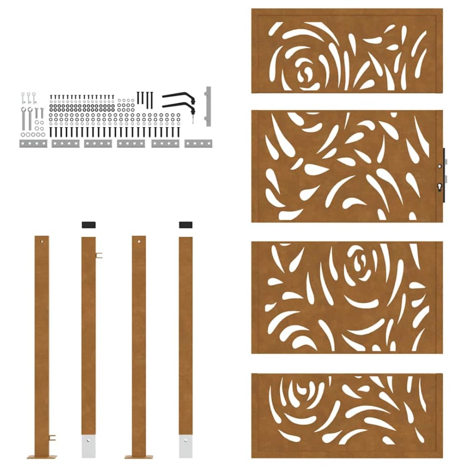Puerta de jardín diseño llama acero desgastado 105x180