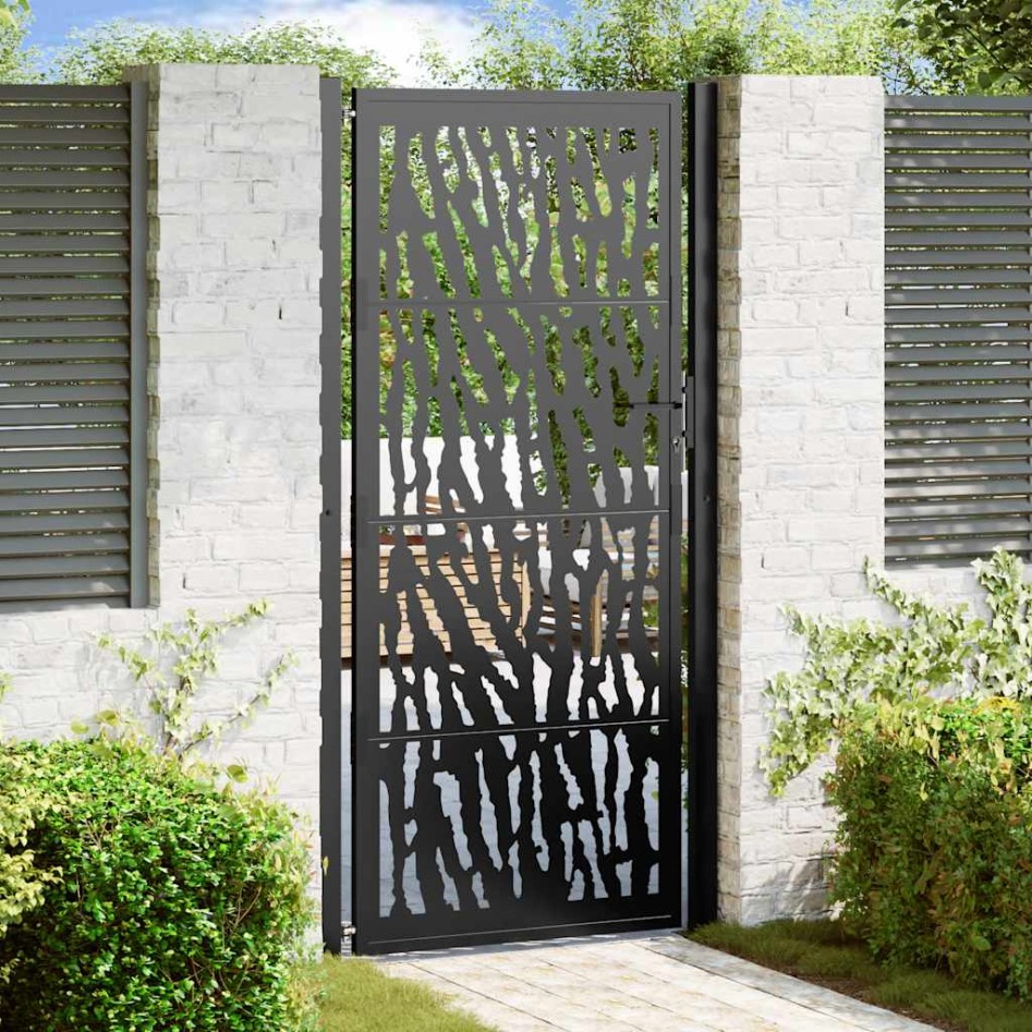Puerta de jardín de diseño con raíl de acero negro 105x205