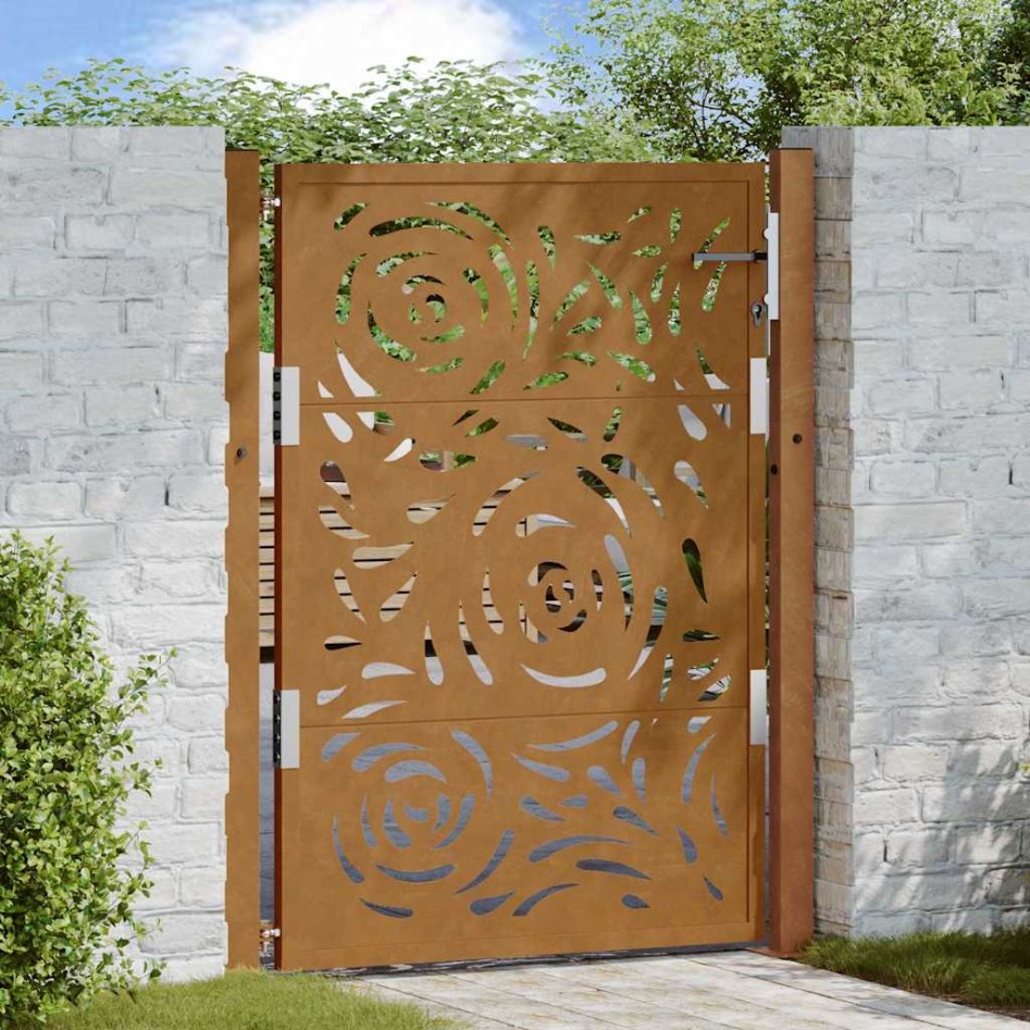 Puerta de jardín diseño llama acero desgastado 105x130
