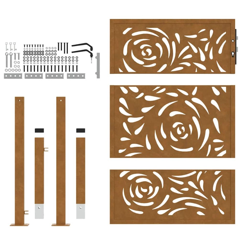 Puerta de jardín diseño llama acero desgastado 105x130