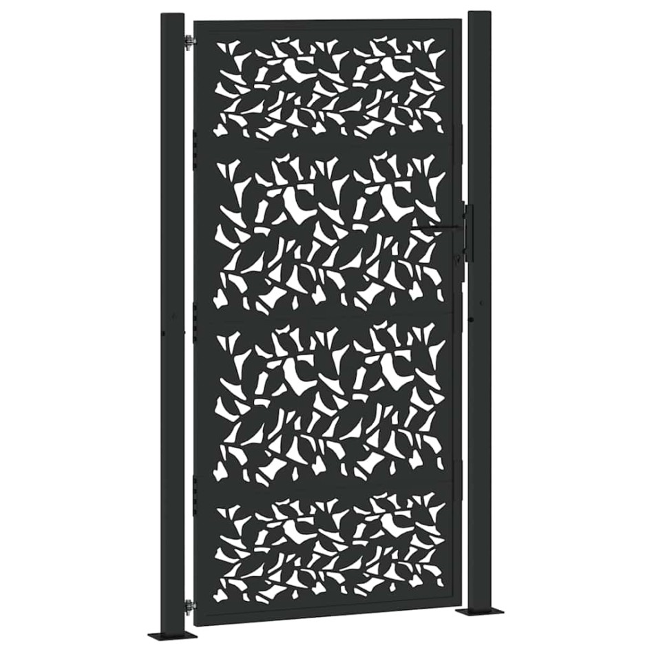 Puerta de jardín de diseño de hojas de acero negra 105x180