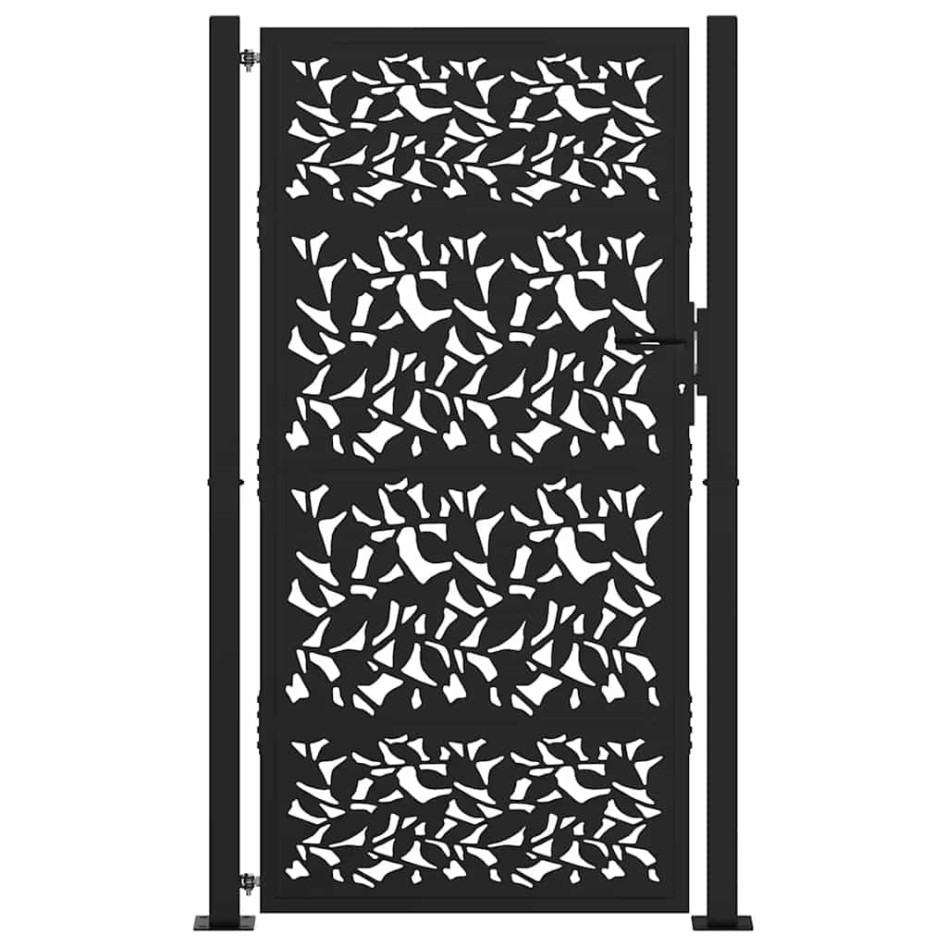 Puerta de jardín de diseño de hojas de acero negra 105x180