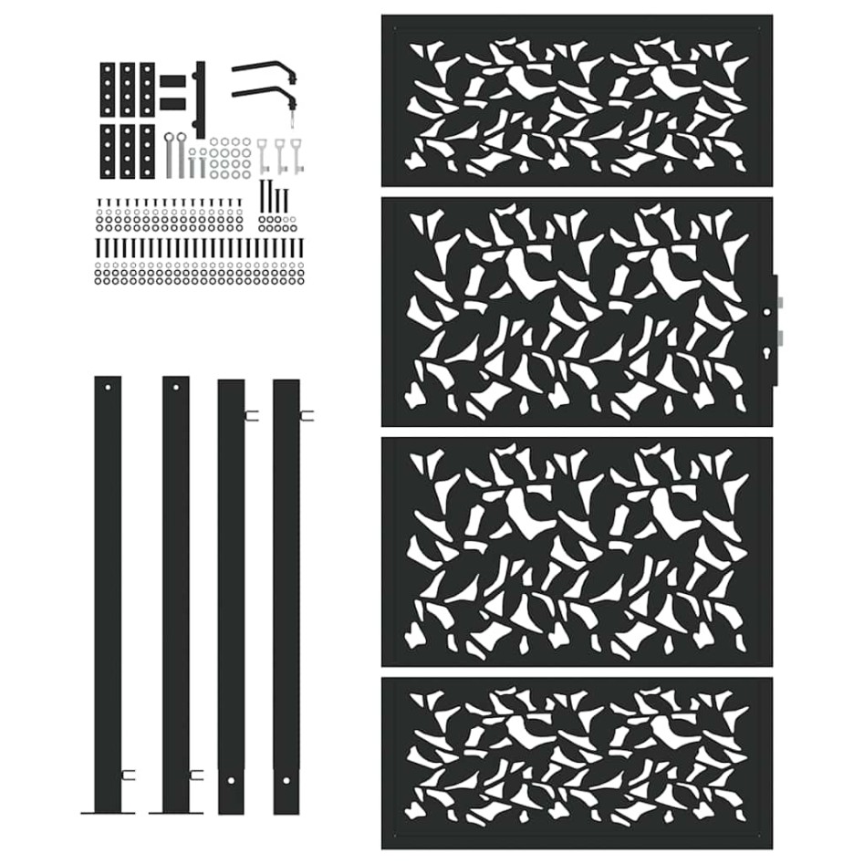 Puerta de jardín de diseño de hojas de acero negra 105x180