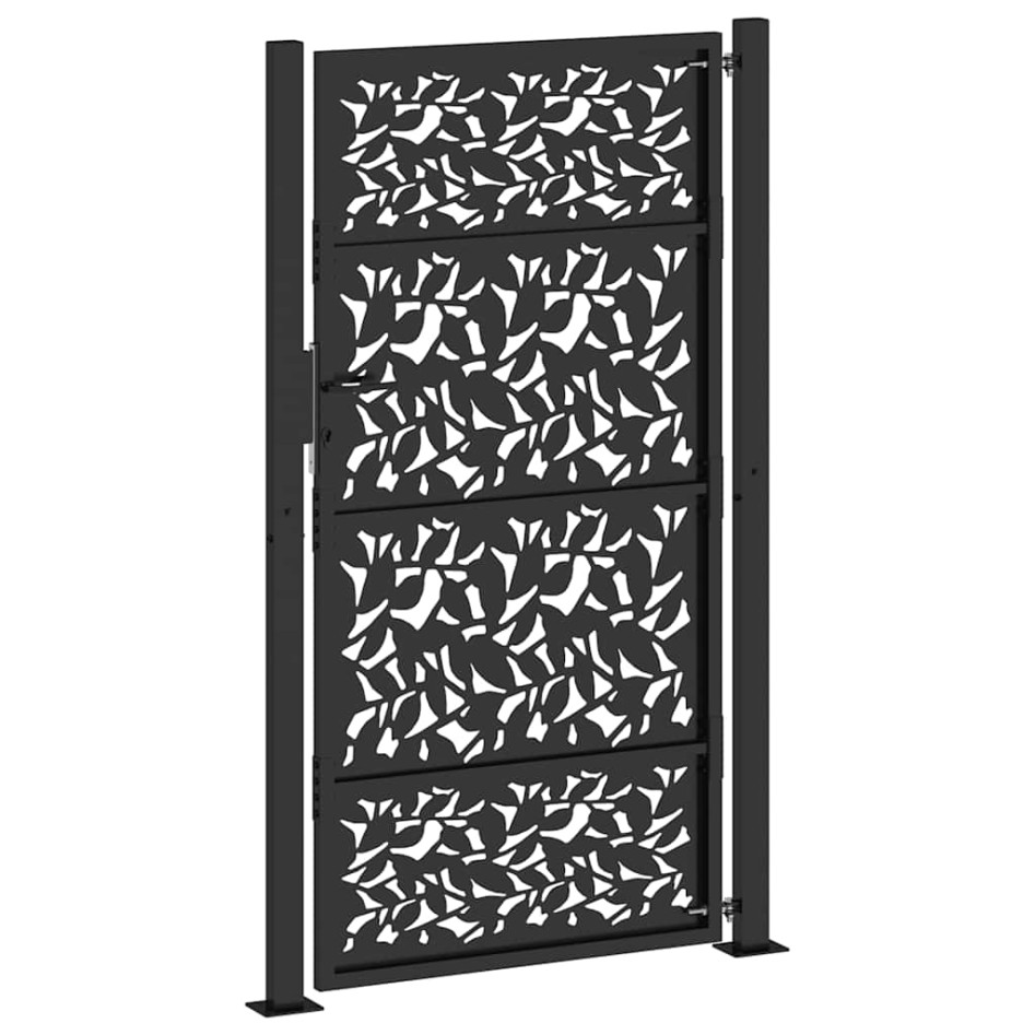 Puerta de jardín de diseño de hojas de acero negra 105x180