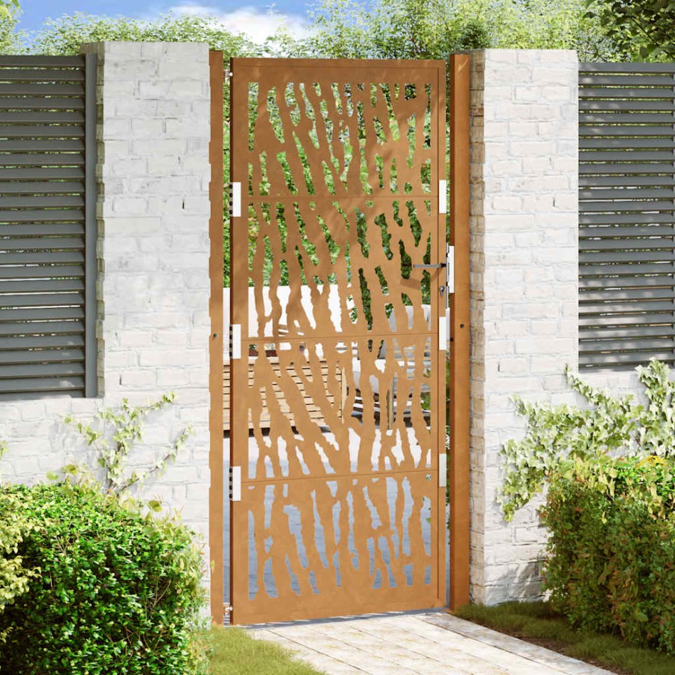 Puerta de jardín diseño con listón acero desgastado 105x205