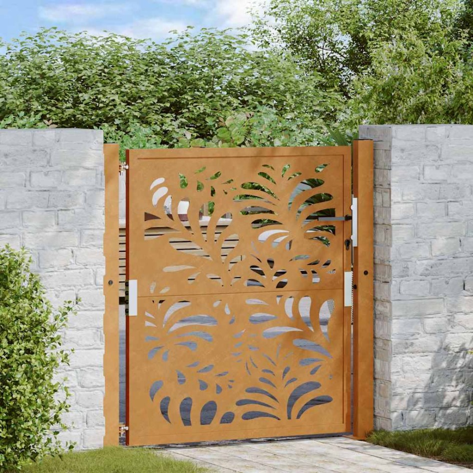 Puerta de jardín de acero desgastado diseño ondulado 105x105