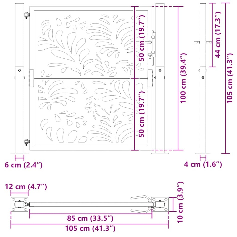 Puerta de jardín de acero desgastado diseño ondulado 105x105