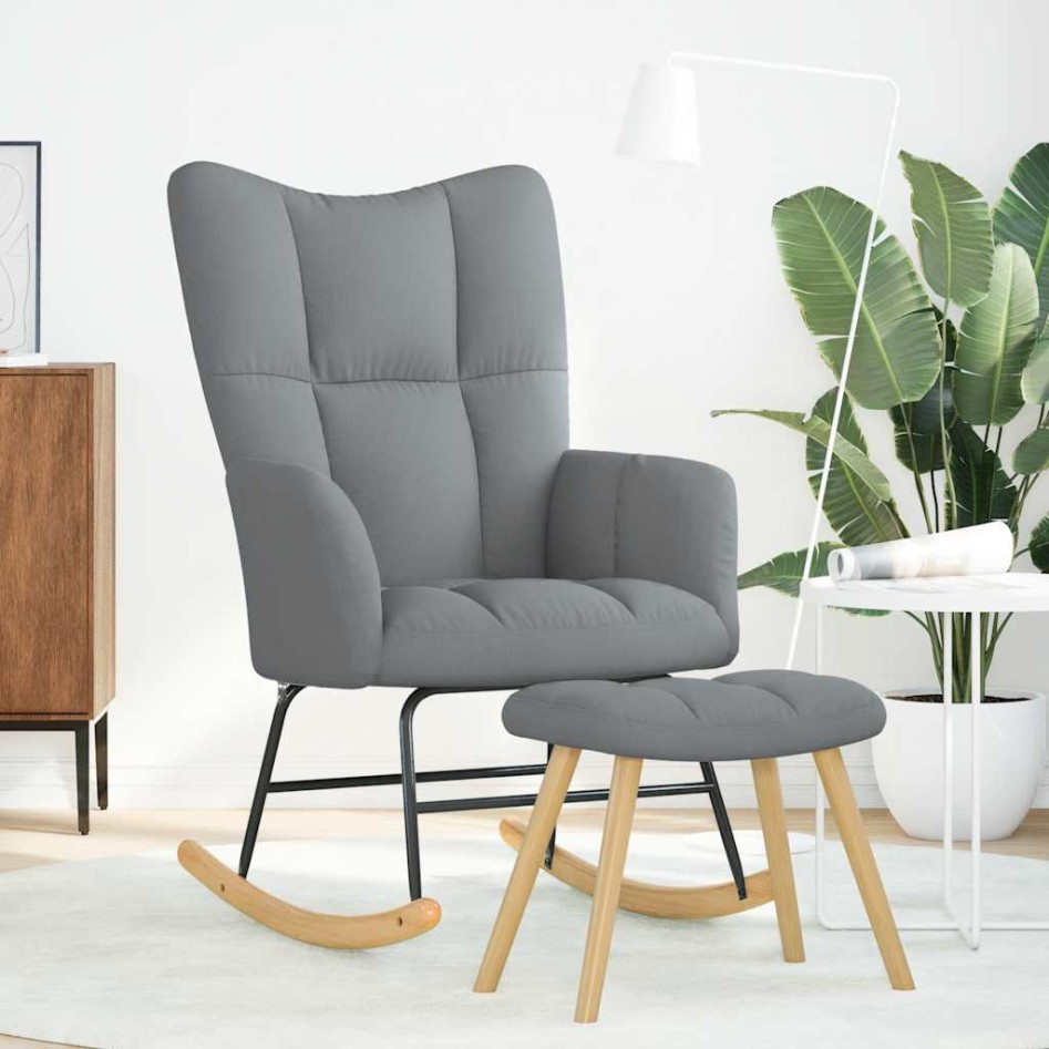 Sillón mecedora con taburete tela gris