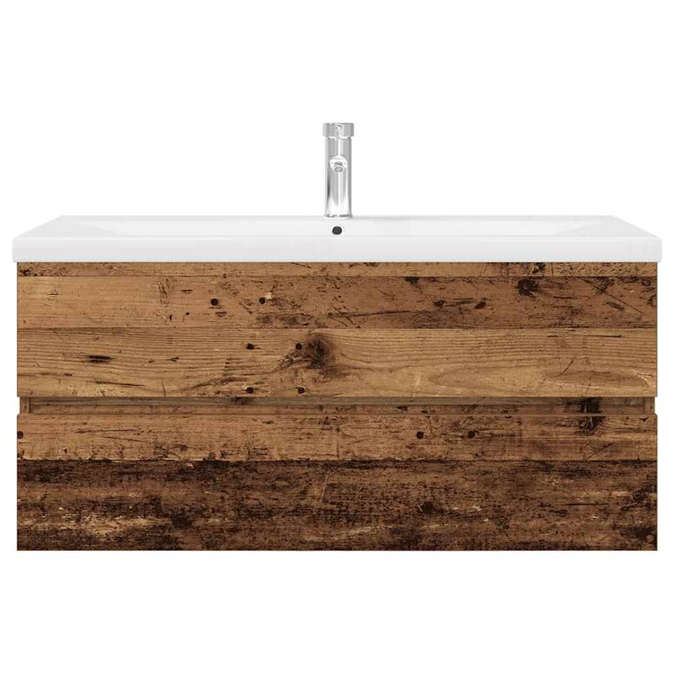 Mueble lavabo con lavabo integrado y grifo madera