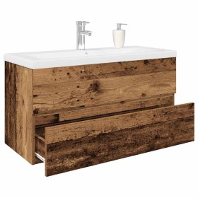 Mueble lavabo con lavabo integrado y grifo madera
