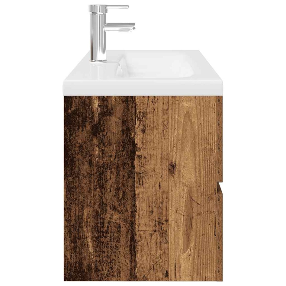Mueble lavabo con lavabo integrado y grifo madera