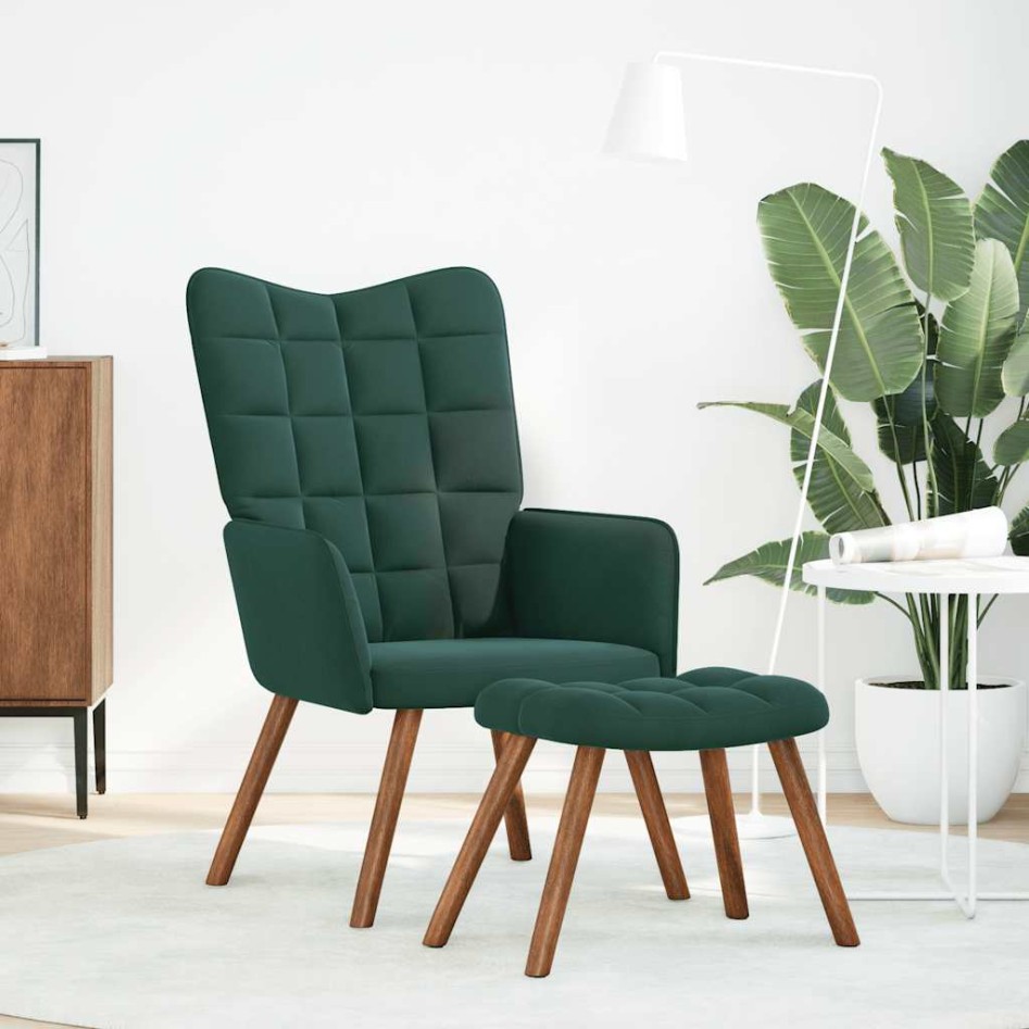 Sillón de relax con reposapiés terciopelo verde
