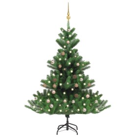 Árbol de Navidad abeto Nordmann con LEDs y bolas verde 180
