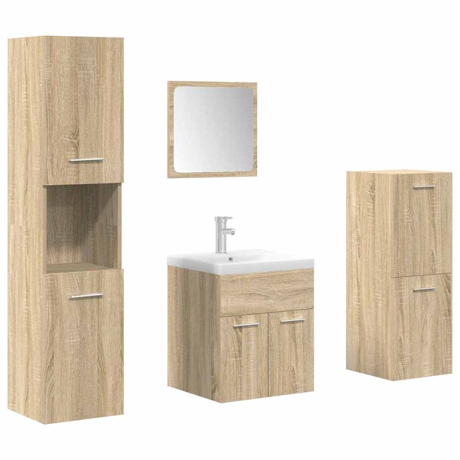 Juego de muebles de baño 5 pzas madera ingeniería roble