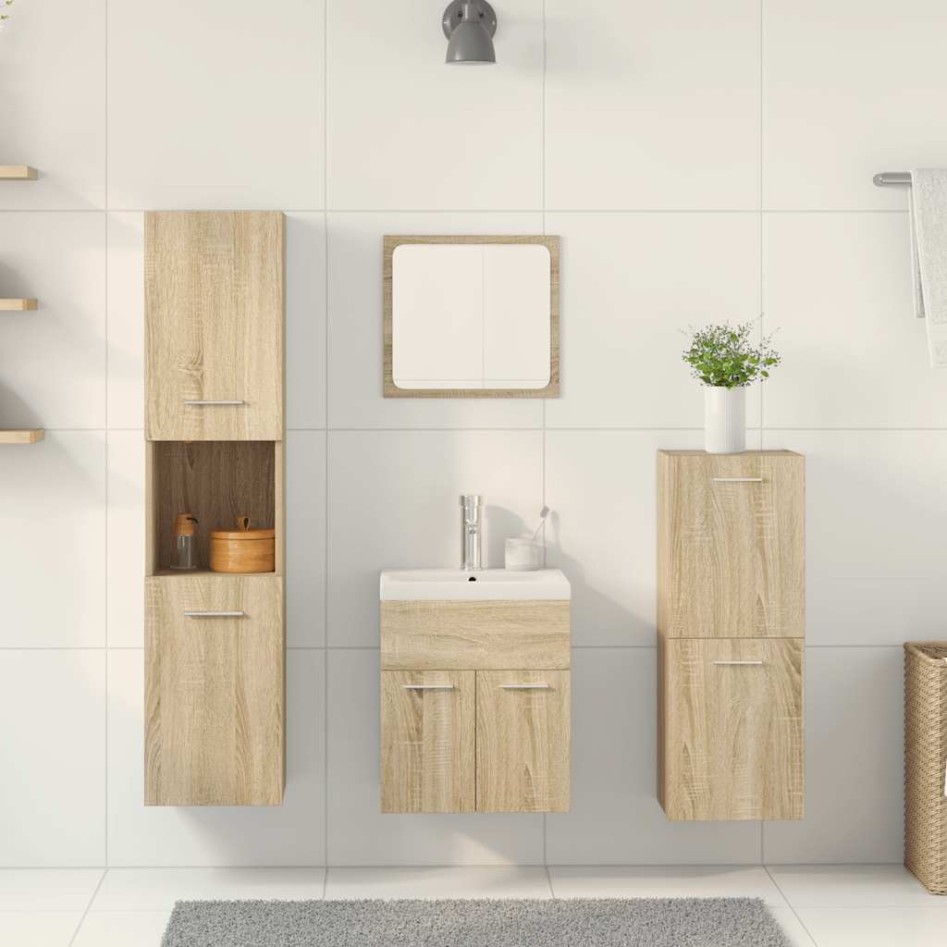 Juego de muebles de baño 5 pzas madera ingeniería roble
