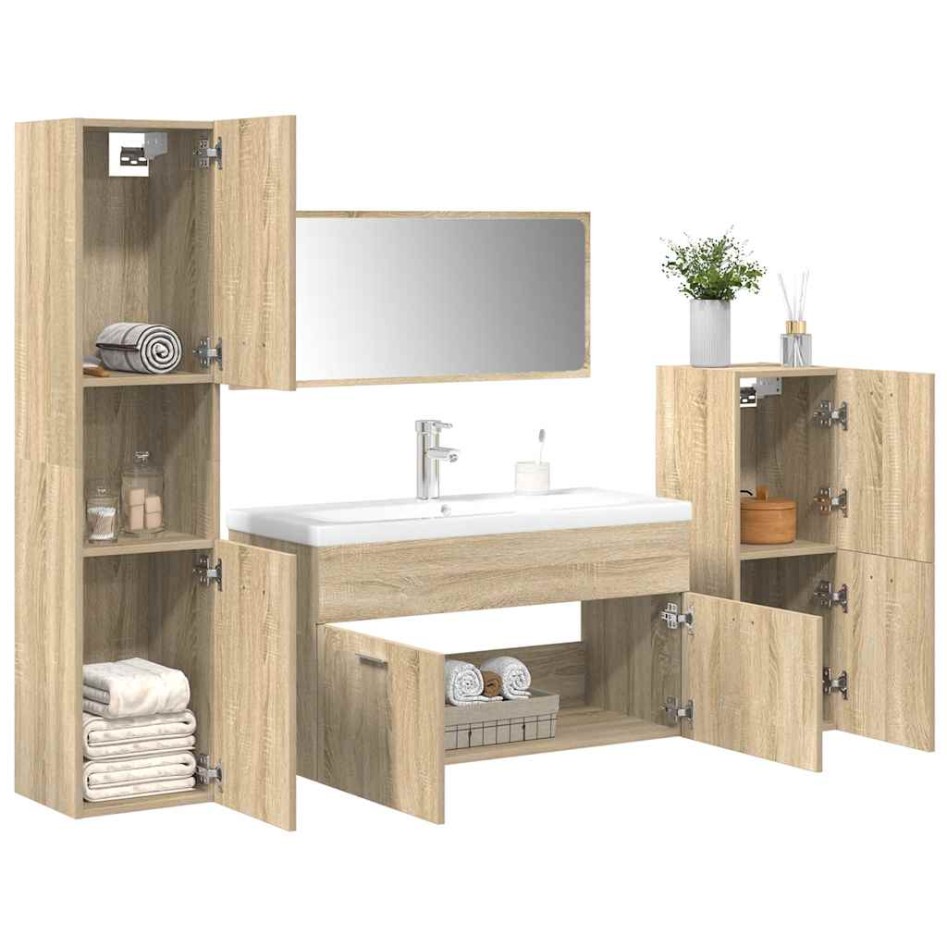 Juego de muebles de baño 5 pzas madera ingeniería roble