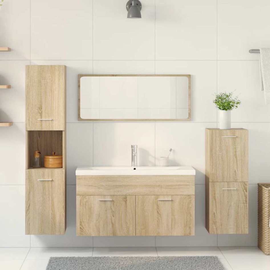 Juego de muebles de baño 5 pzas madera ingeniería roble
